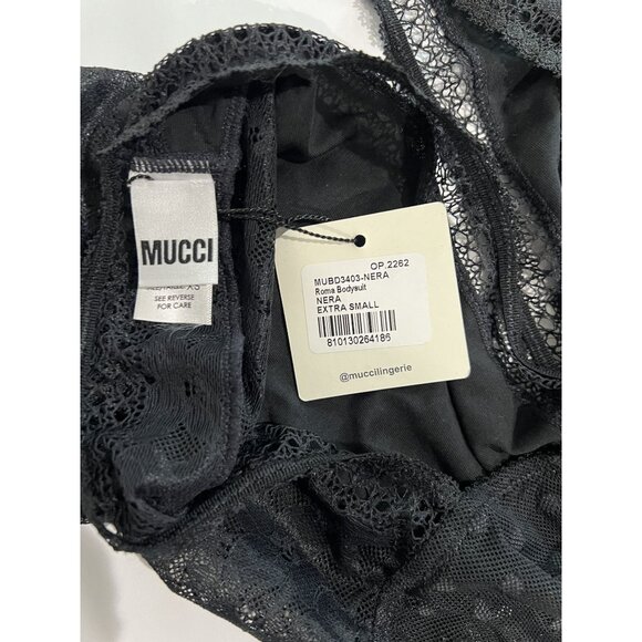 Mucci Roma Sheer Lace Short Sleeve Bodysuit in Black - Picture 5 of 5